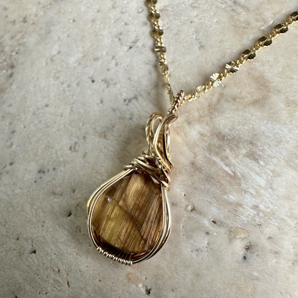 14k Gold Fill Rutilated Quartz Healing Stone Necklace Pendant - Picture 6 of 14